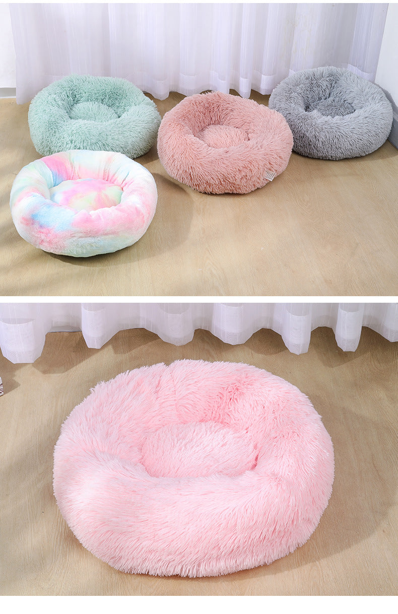 Medium And Small Warm Plush Round Pet Bed - Paws Claw Snawws